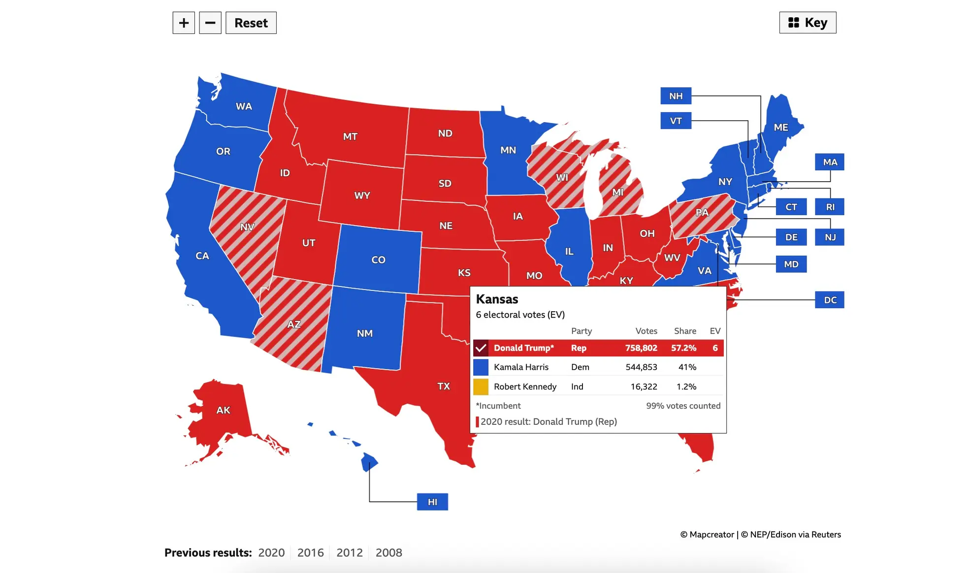 Real-time US Election Results Map